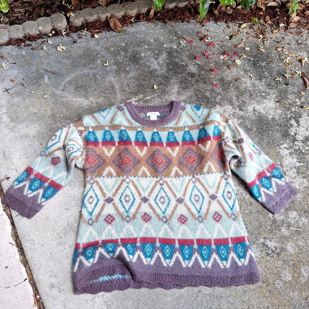 Sundance Fair Isle Nordic Fuzzy Sweater S Mohair Blend Tan Mauve